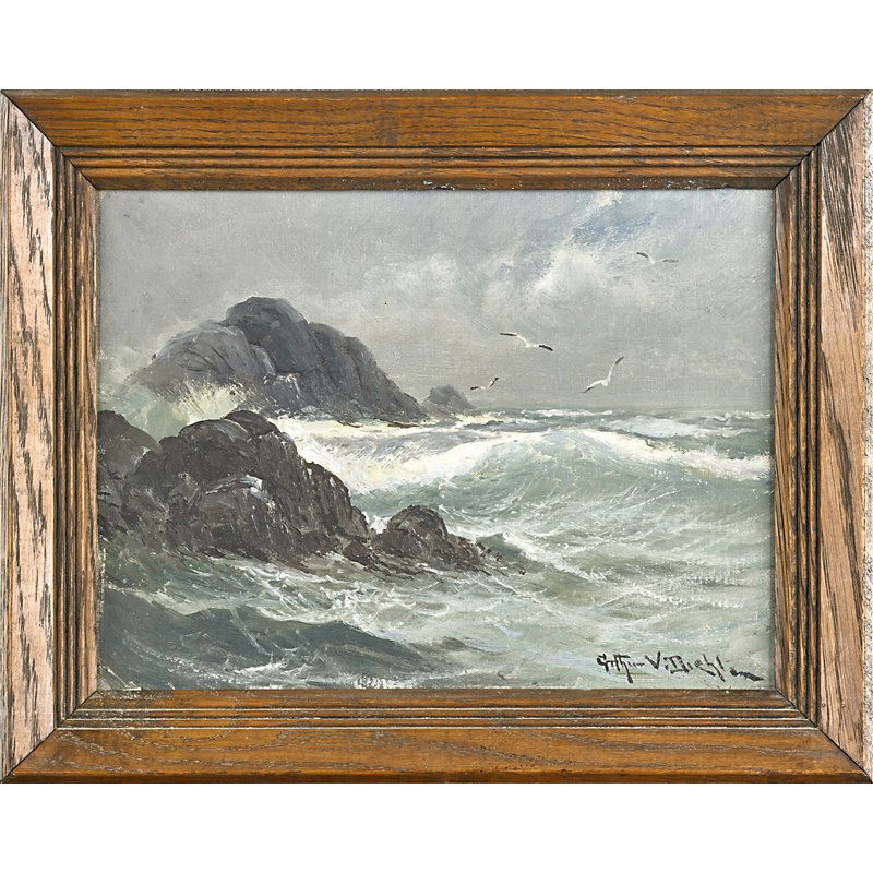 ARTHUR VIDAL DIEHL (American, 1870-1929): Oil on canvas of stormy seascape (framed); Signed; 9" x 11 3/4"