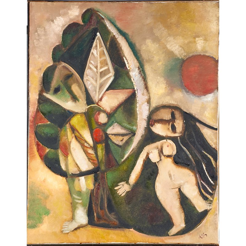 LEO ROTH (Israeli, 1914-2002): Oil on canvas Adam and Eve in the Garden of Eden (framed); Signed; 40" x 32"