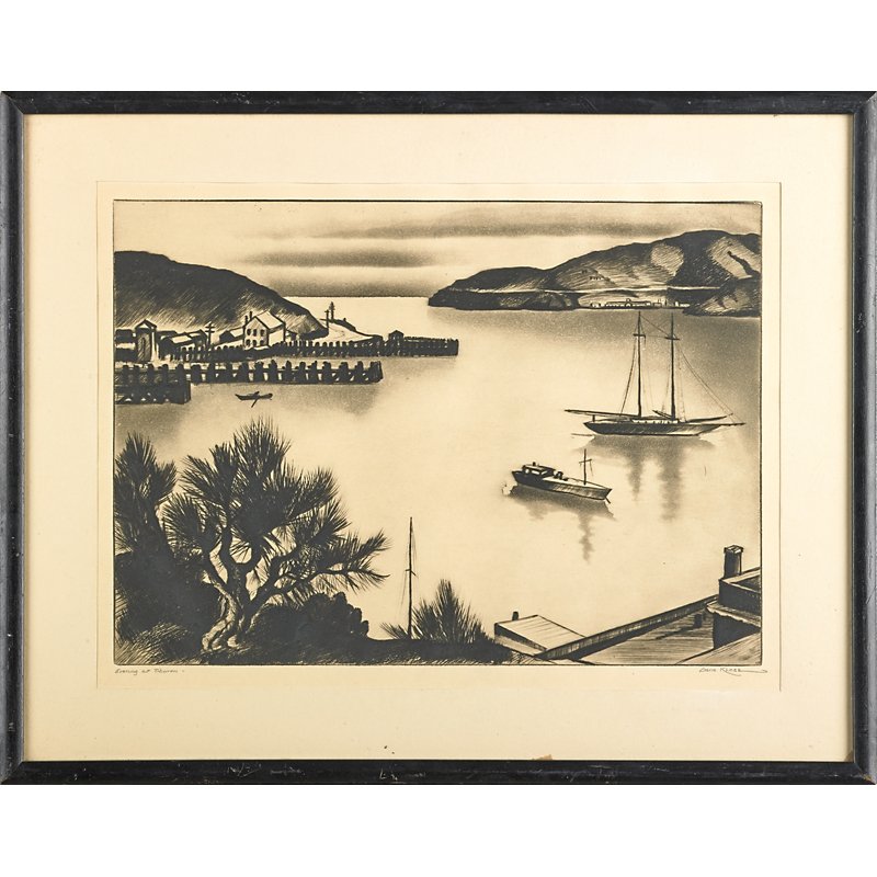GENE KLOSS (American, 1903-1996): Etching on paper "Evening at Tiburon" (framed); Signed and titled; 13 1/4" x 17" (sheet)