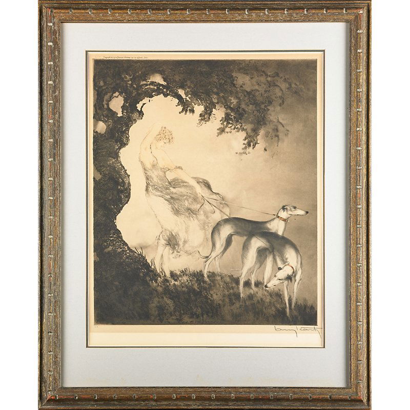 LOUIS ICART (French, 1888-1950): Etching on paper "Gust of Wind," 1925 (framed); Signed and marked "E.A."; 26 1/4" x 22" (sheet)