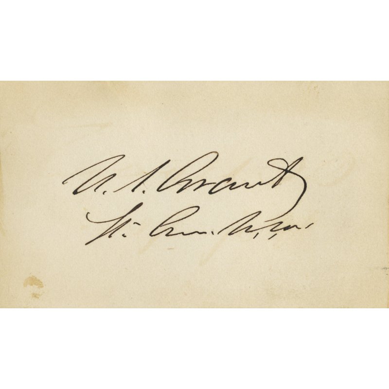 AUTOGRAPH ALBUM: 1866 - 1878 120 autographs: including Jefferson Davis, William Tecumseh Sherman, Ulysses S. Grant, Erastus Brooks, Horace Greeley, P. T. Barnum, etc. mostly clips, few letters.