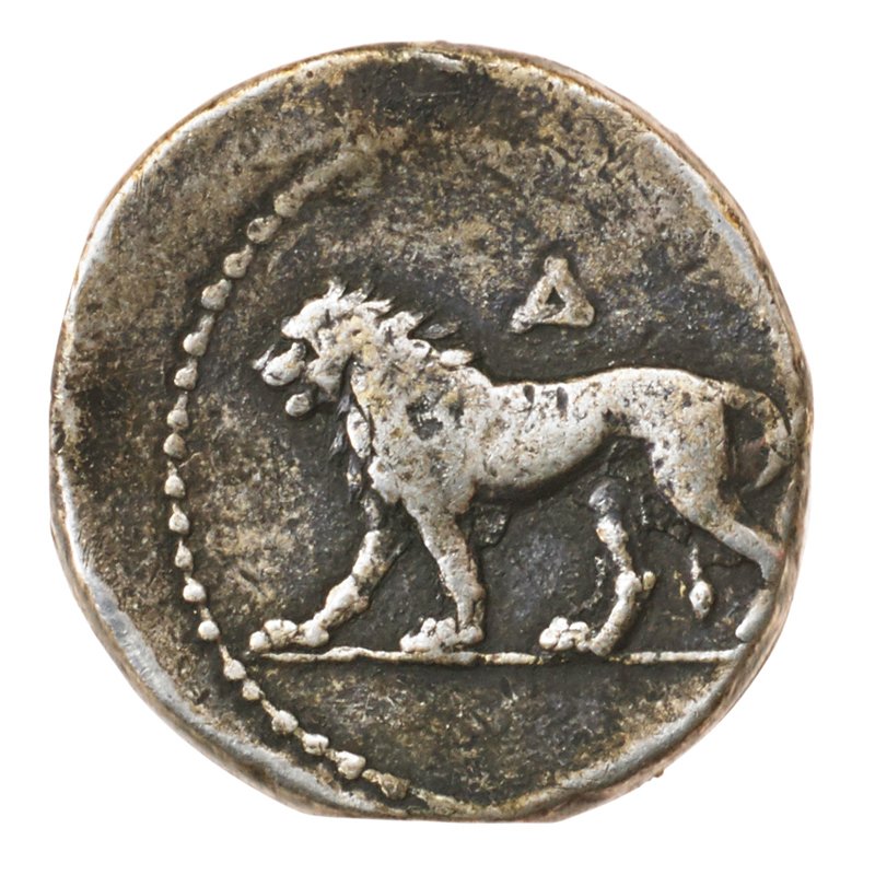 ANCIENT PERSIA AR TETRADRACHM COIN: Alexandrine Empire Babylon mint circa 328-311 BC 15.7 g.; Obverse: Baal seated, holding scepter; Reverse: lion walking left; F/VF