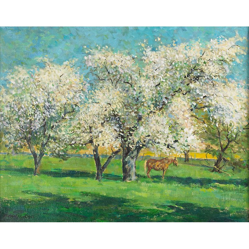 Ranulph Bye (American, 1916-2003): Apple Blossoms, 1982; Oil on canvas (framed); Signed; 16" x 20 1/4"; Provenance: Private Collection, Pennsylvania