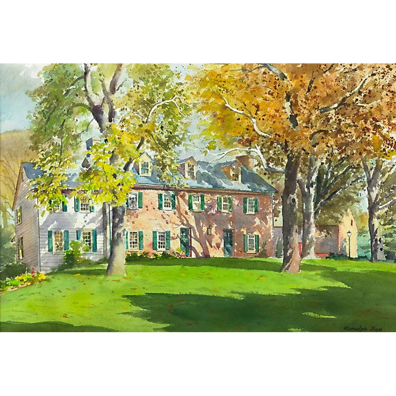 Ranulph Bye (American, 1916-2003): Residence of Mr. and Mrs. Charles Smith, Doylestown, PA, 1990; Watercolor on paper (framed); Signed; 18 3/4" x 27 3/4" (sight); Provenance: Private Collection, Pennsylvania
