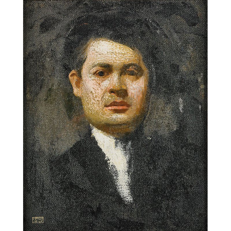 Joseph Stella (American, 1877-1946): Self-Portrait, ca. 1900; Oil on canvas (framed); Signed with Estate Stamp; 20 1/2" x 16 1/2"; Provenance: Giovanni Stella, M.D. (the brother of the artist); Mrs. Giovanni Stella; Josephine M Lettera,