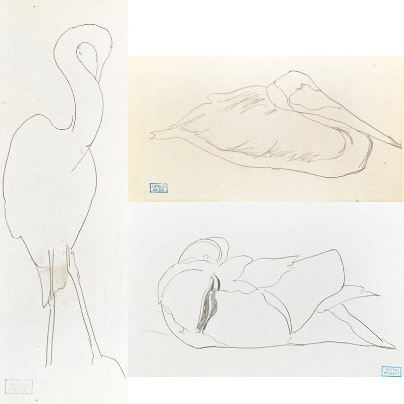 Joseph Stella (American, 1877-1946) Three Works: Untitled (Birds); Three pencil on paper; Each have Estate stamp; 4" x 7 1/4" (sheet); 4 1/8" x 6 1/2" (sheet); 6 3/8" x 2 1/4" (sheet); Provenance: Giovanni Stella, M.D. (the brother of the artist); M