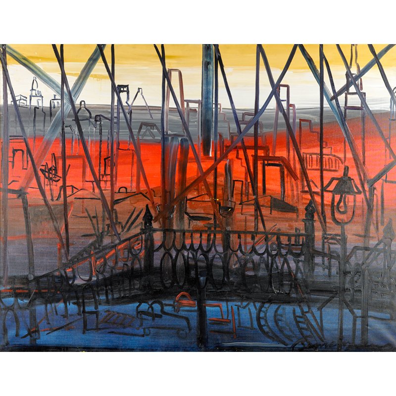Ludwig Bemelmans (Austrian/American, 1898-1962): Untitled (Brooklyn Bridge); Oil on canvas (framed); Signed; 45" x 58"; Provenance: Private Collection, North Carolina