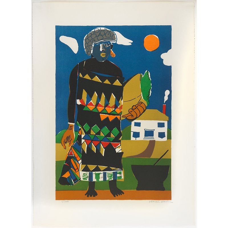 Romare Bearden (American, 1911-1988): Pilate from the Odysseus Suite, 1979; Lithograph in colors (framed); Signed and numbered 57/300; 28" x 21" (sheet); Literature: Gelbud-Rosenberg 80; Provenance: Private Collection, New York
