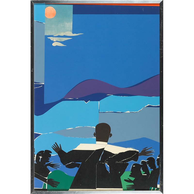 Romare Bearden (American, 1911-1988): Martin Luther King - Mountain Top, 1968; Screenprint in colors (framed); From an edition of 68; 29 7/8" x 19 1/2" (sheet); Provenance: Private Collection, New Jersey