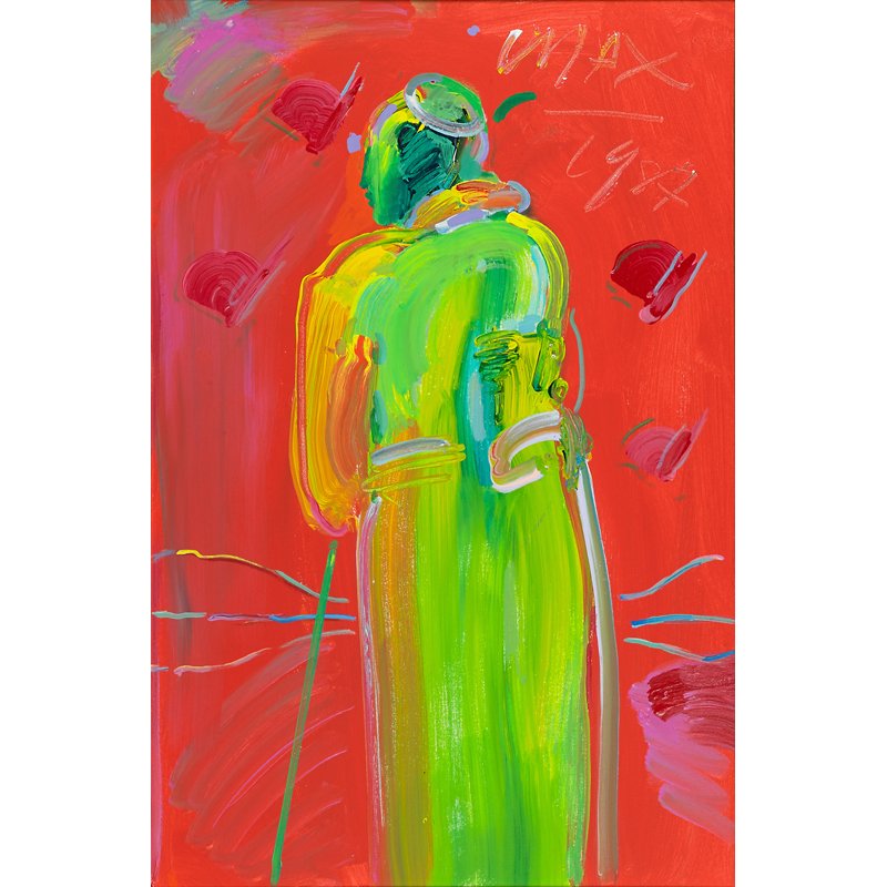 Peter Max (German/American, b. 1937): Monk on Red, 1987; Acrylic on canvas (framed); Signed and dated; 36" x 24"; Provenance: Jack Gallery, New York; Private Collection, Pennsylvania