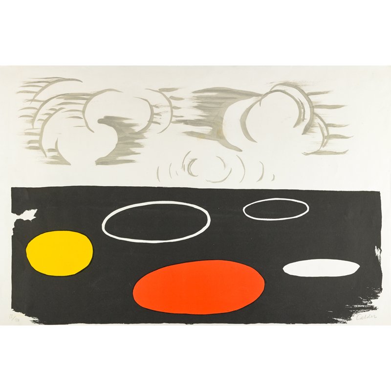 Alexander Calder (American, 1898-1976): Flat World; Lithograph on paper (framed); Signed and numbered 22/100; 30" x 45" (sheet); Provenance: Private Collection