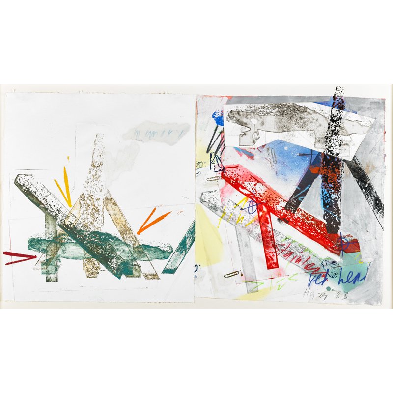 Michael Heizer (American, b. 1944): Untitled, 1983; Mixed media collage (framed); Signed and dated; 25 1/2" x 45" (sheet); Provenance: Private Collection, New York