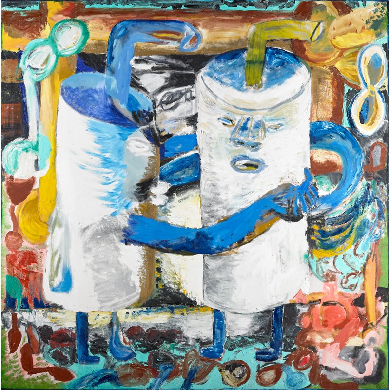 Roberto Juarez (American, b. 1952): Hot Water Heaters, 1983; Acrylic on canvas; Signed, dated and titled; 78" x 79"; Provenance: Private Collection, New York