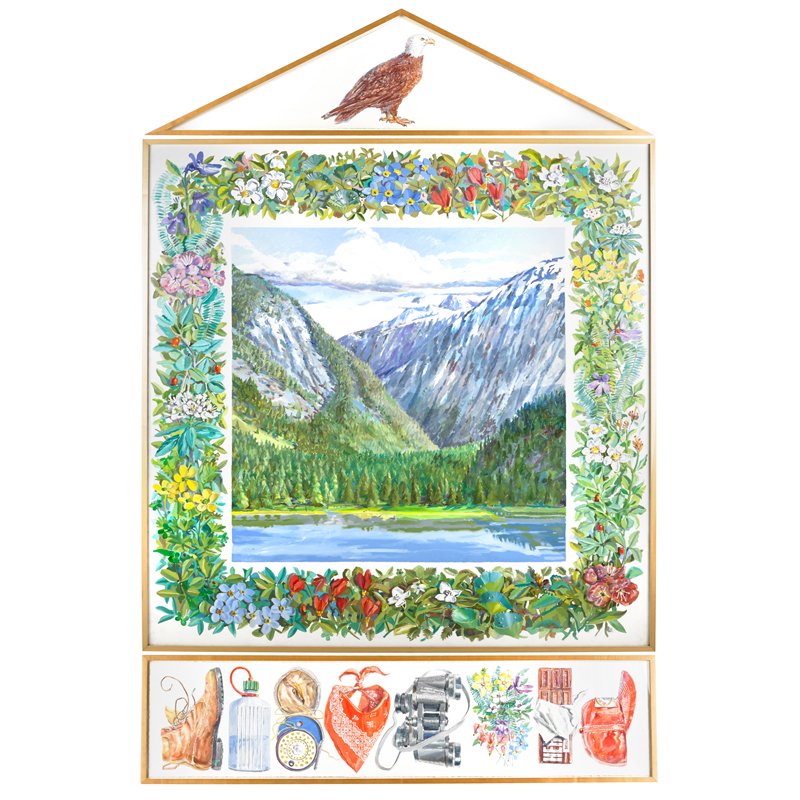 Don Nice (American, b. 1932): Walker Island Cove, Alaska, 1982; Oil on canvas and watercolor on paper (framed separately); Signed, dated and titled; 108" x 72"; Provenance: Nancy Hoffman Gallery, New York (label on verso); Provena