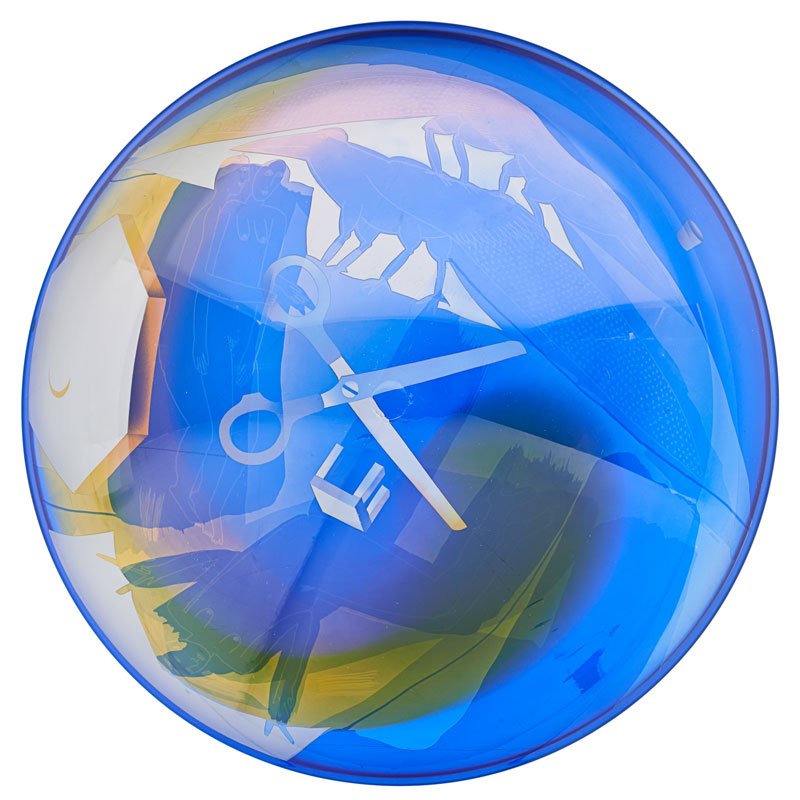 ANN WARFF; WILKE ADOLFSSON Large bowl: ANN WARFF (b. 1937) WILKE ADOLFSSON (b. 1940) Large bowl with dreamlike scene, Sweden, ca. 1980 Blown and sandblasted glass Signed and numbered 4.3. 4 1/2" x 13 1/2"