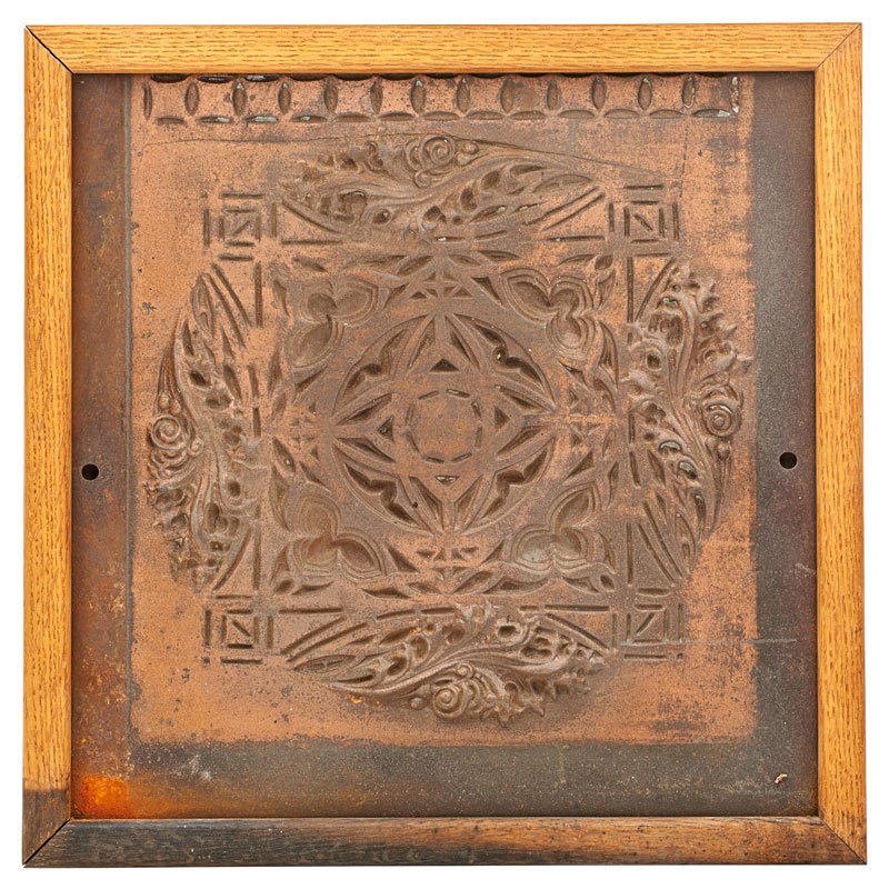 LOUIS SULLIVAN Cast metal fragment: LOUIS SULLIVAN (1856 - 1924) Cast metal fragment, Chicago, IL, ca. 1890 Framed Unmarked 12" sq. Note: This element was at the top of the columns that framed the elevator grilles at the Chicago Stock E