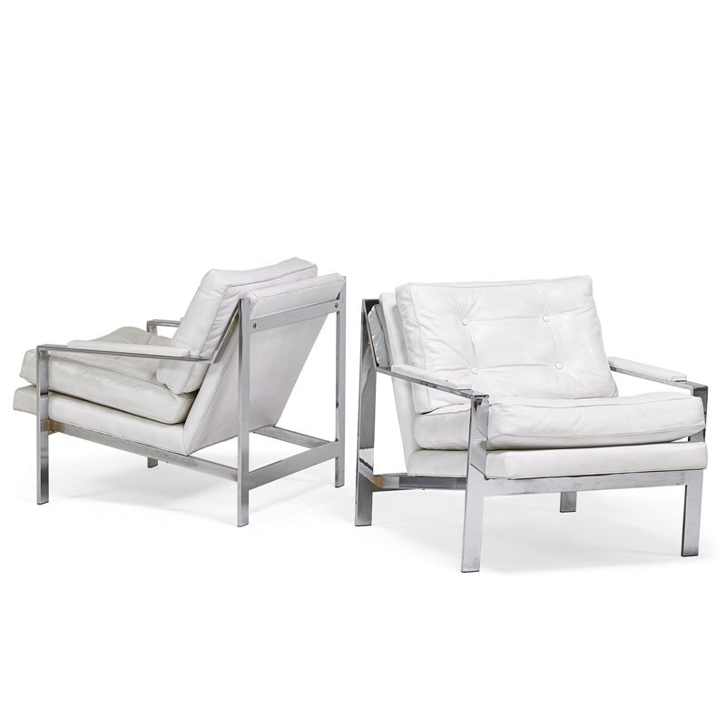 CY MANN Pair of lounge chairs: CY MANN Pair of lounge chairs, USA, 1970s Chromed steel, leather Unmarked 29" x 29 1/2" x 33"