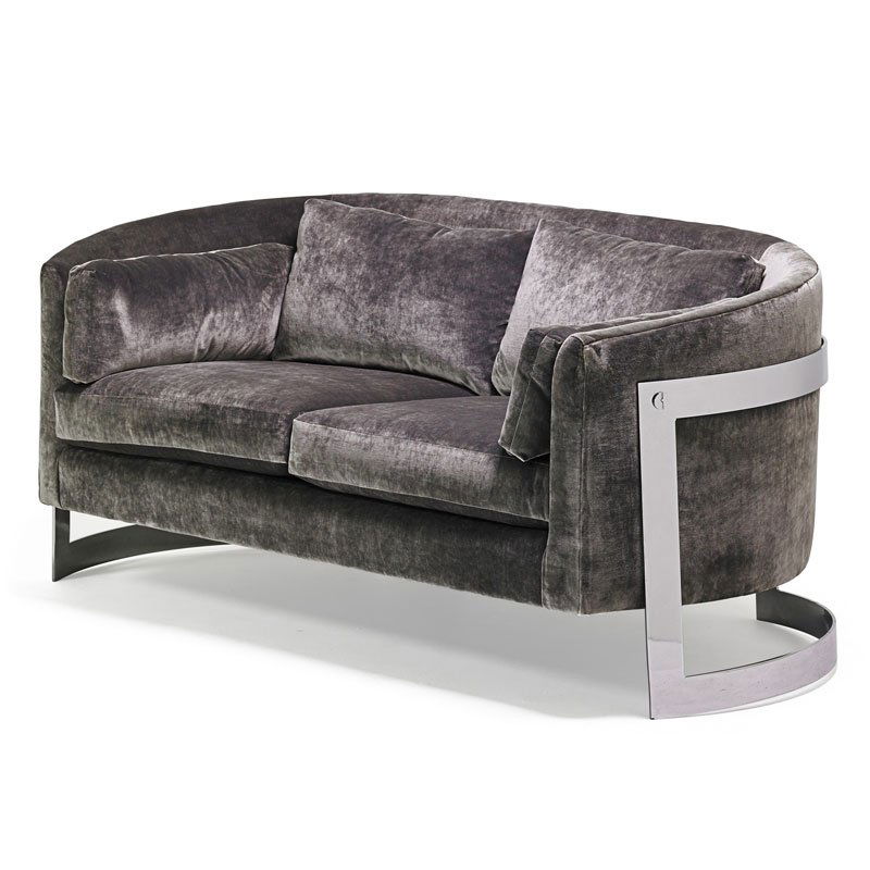 MILO BAUGHMAN (Attr.) Loveseat: MILO BAUGHMAN (Atrr.) (1923 - 2003) SELIG Loveseat, USA, 1970s Chromed steel, upholstery Unmarked 28 1/2" x 61" x 34"