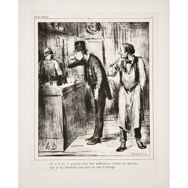 HONORE DAUMIER (French, 1808-1879): Lithograph on paper; "L'Ami"; Signed and inscribed in the plate; 15" x 12" (sheet)