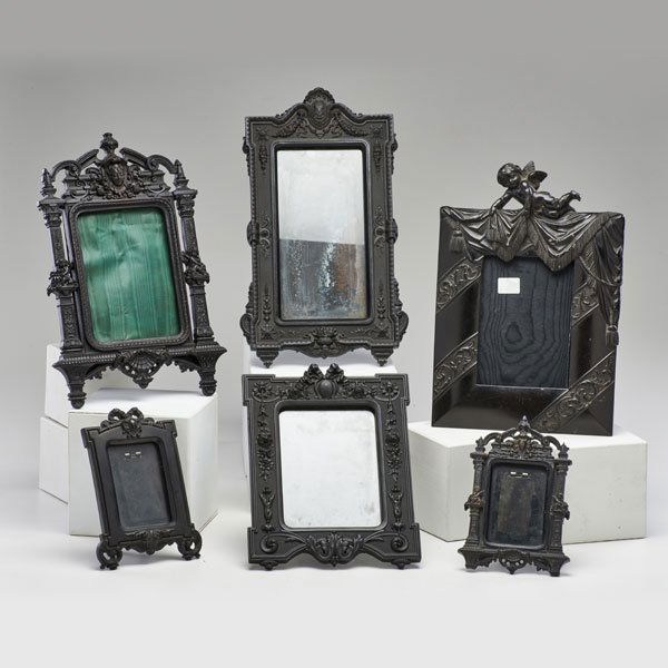 GUTTA PERCHA: Six picture frames, late 19th/early 20th c.; Unmarked; Largest: 11 1/2" x 7"