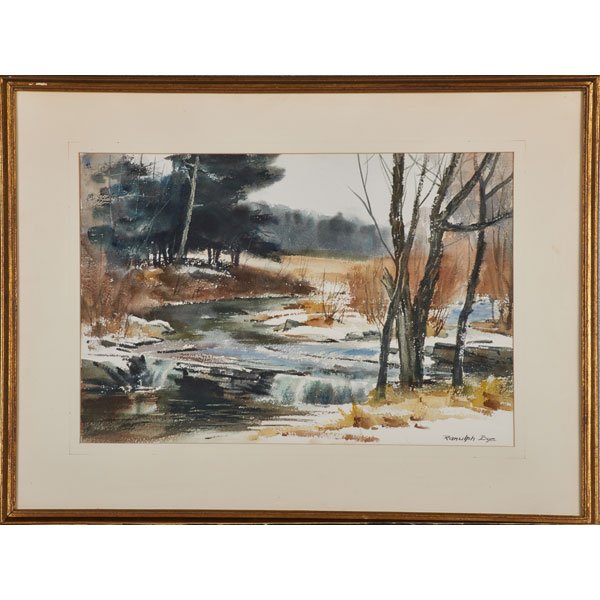 RANULPH BYE (American, 1916-2003): Watercolor on paper of a creek (framed); Signed; 14 1/4" x 21 1/4" (sight)