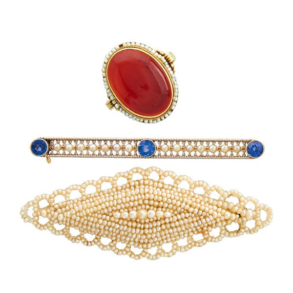 THREE PIECES GOLD & SEED PEARL OR GEM-SET JEWELRY (1 of 1)