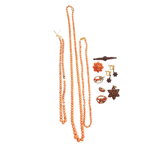GROUP OF ANTIQUE CORAL, BOHEMIAN GARNET JEWELRY (1 of 1)