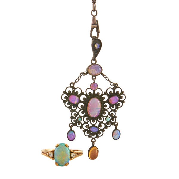 SILVER NECKLACE AND GOLD RING WITH OPALS (1 of 1)