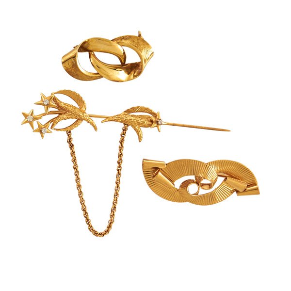 TWO 14K GOLD BROOCHES & JABOT PIN, INCLU. TIFFANY & CO (1 of 1)