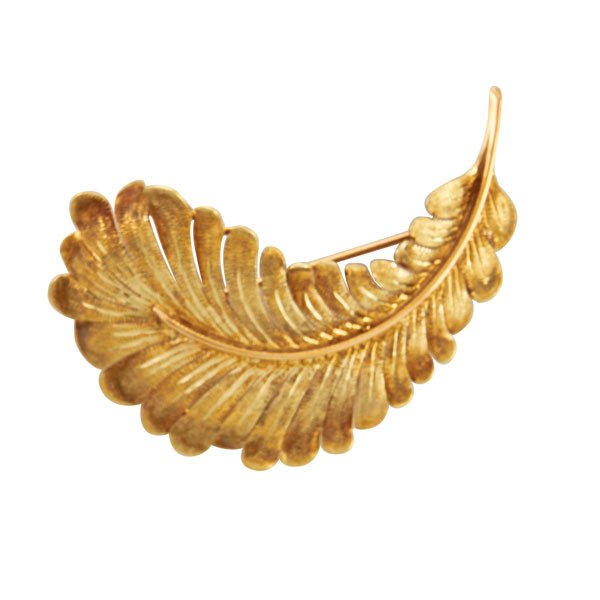 14K YELLOW GOLD FEATHER BROOCH (1 of 1)