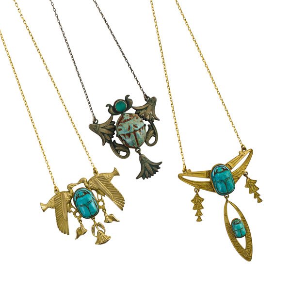 THREE FRENCH "NEW OLD STOCK" EGYPTIAN REVIVAL NECKLACES (1 of 1)