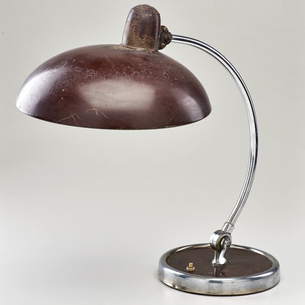 CHRISTIAN DELL; GEB. KAISER & CO: Luxus" adjustable table lamp model 6631 from KAISER-Idell series, Germany, ca. 1940; Chromed steel, enamel; Molded "Original KAISER idell" on dome; As shown: 18 1/2" x 19