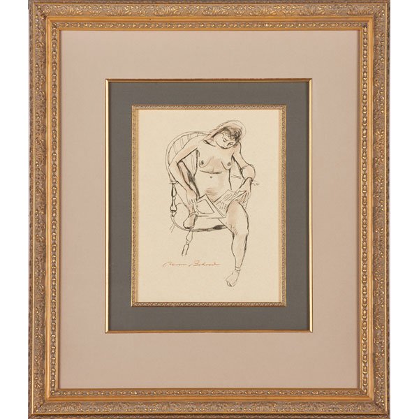 AARON BOHROD (American, 1907-1992): Three works; Two pen and ink drawings of nudes together with one etching of woman (all framed); Each signed, etching dated 1931 and numbered 1/1/; Largest: 11 1/4" x 8 1/4" (sight)