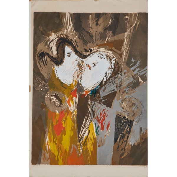 MOY SEONG (Chinese, 1921-2013): Woodcut in colors; "Vis-Ã -Vis," 1962; Signed, dated, titled and numbered 1/49; 36" x 24" (sheet)