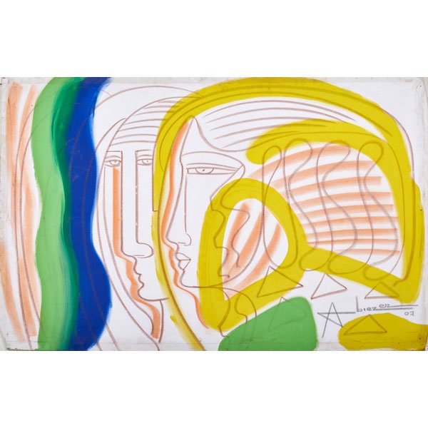 ABIEZER AGUDELO (Colombian, b. 1964): Mixed media on unstretched canvas, 2007; Signed and dated; 39 1/4" x 59 1/2"