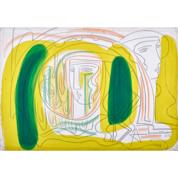 ABIEZER AGUDELO (Colombian, b.1964): Mixed media on unstretched canvas, 2007; Signed and dated; 39 1/4" x 59 1/2"