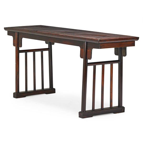 CHINESE HARDWOOD PAINTER'S TABLE: Possibly huanghuali, with pierced design, China, 19th/20th c. 33" x 31 3/4" x 21 3/4"