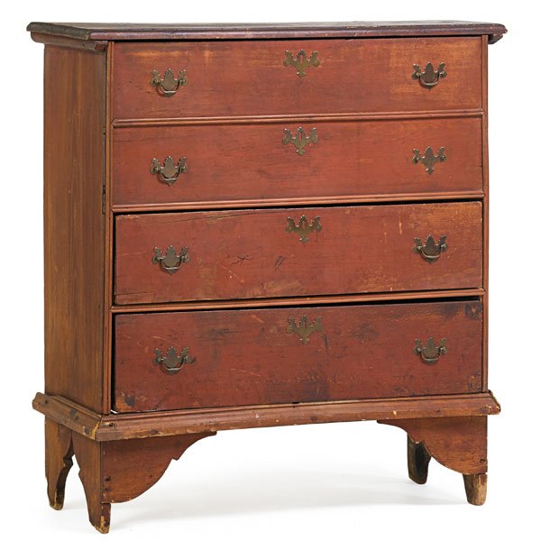 CHIPPENDALE POPLAR BLANKET CHEST: Hinged top above two false drawers and two drawers, on bracket feet, America, 18th/19th c. 44" x 40" x 16 1/2"