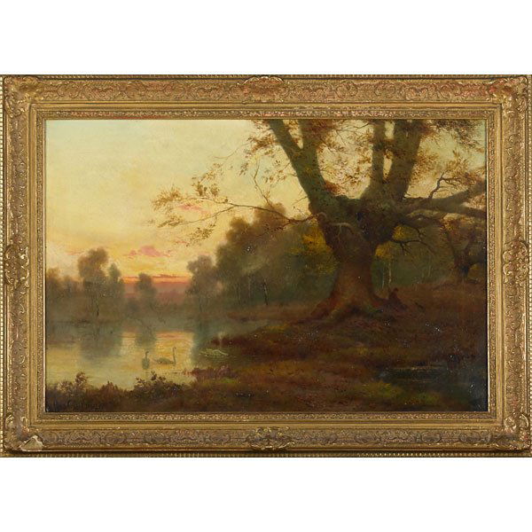 ALFRED DE BREANSKI SR. (British, 1852-1928): Evening Burnham Beeches Oil on canvas (framed) Signed and titled 20" x 30"