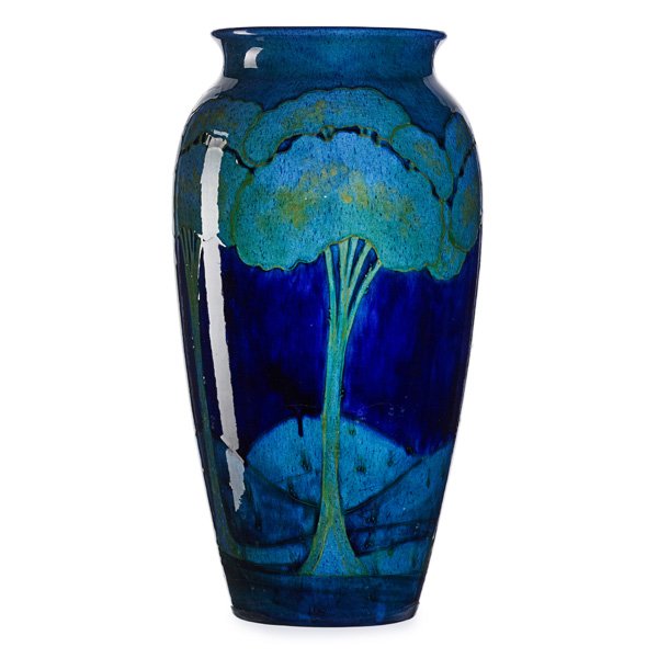 MOORCROFT Large Moonlit Blue Landscape vase: MOORCROFT Large Moonlit Blue Landscape vase, England, 1928-49 Stamped MOORCROFT MADE IN ENGLAND with green signature 15" x 7 1/2" Note: An exceptional example.