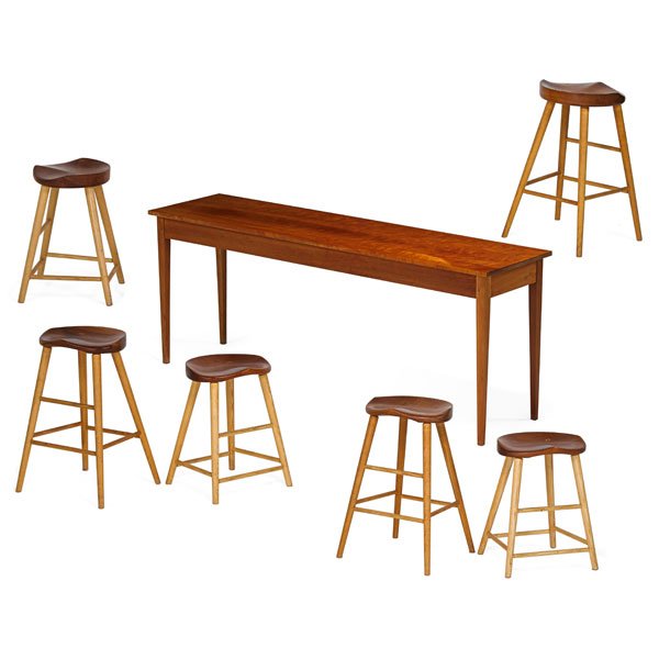 THOMAS MOSER Narrow table and six stools (1 of 1)