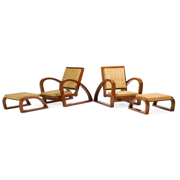 FRANCIS JOURDAIN Pair of chairs and ottomans (1 of 5)