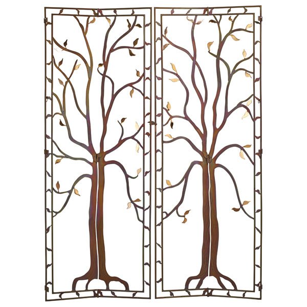 GENE AND SUSAN FLORES Pair of folding doors/gates: GENE MONTEZ FLORES (b. 1935) SUSAN FLORES (b. 1940) Pair of folding doors/gates, Plainfield, MA, ca. 1998 Patinated silica bronze, sand-cast bronze Unmarked Each gate: 78 1/2" x 30" x 3 1/2" Provenanc