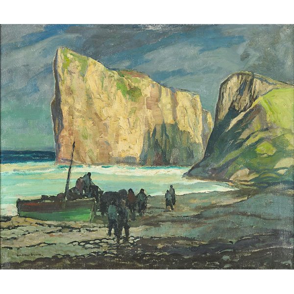 George Elmer Browne (American, 1871-1946): Perc Rock, Gasp Peninsula, Canada; Oil on canvas (framed); Signed; 25 1/8" x 30"; Provenance: Chapellier Galleries, New York (label on verso); Private Collection