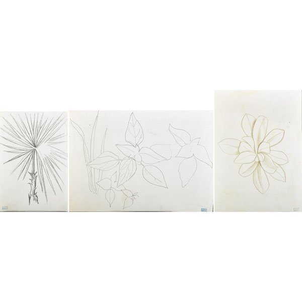 Joseph Stella (American, 1877-1946): Untitled (Flowers); Three mixed media on paper; Each has an Estate stamp; 9" x 12 3/4" (sheet); 10 7/8" x 7 7/8" (sheet); 8 3/4" x 6" (sheet); Provenance: Giovanni Stella, M.D. (the brother of the art