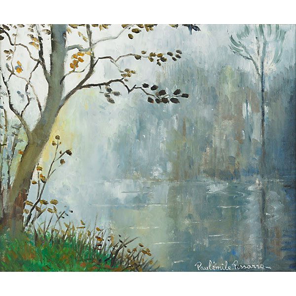 Paul-Emile Pissarro (French, 1884-1972): Brouillard sur L'orne; Oil on canvas (framed); Signed; 18 1/4" x 22 1/4" (sheet); Provenance: Findlay Galleries, Chicago; Private Collection; Note: Accompanied by original label and price tag.