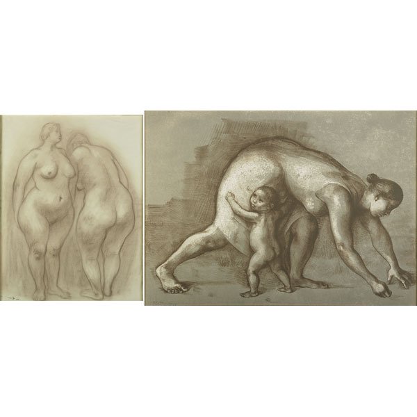 Francisco Zuniga (Mexican, 1912-1998): Two works of art; Untitled, 1961; Charcoal on paper (framed); Signed and dated; 23 5/8" x 18 1/4"; La Sembradora, 1976; Lithograph in colors (framed); Signed and numbered 26/40; 24 3/8" x 34 1/4" (sig