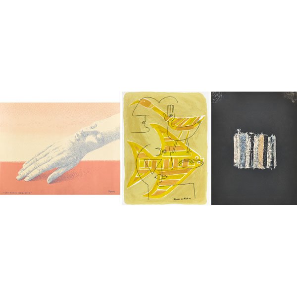 XXe siecle, Nouvelle serie, No 22, Noel 1963,: Three original lithographs, in colors, by Magritte, Victor Brauner and Csar; Edition of approximately 2000; 9 1/2" x 12 3/8" (sheet, each); Printer: Mourlot, Paris; Publisher: Maeght, Paris; Provenanc