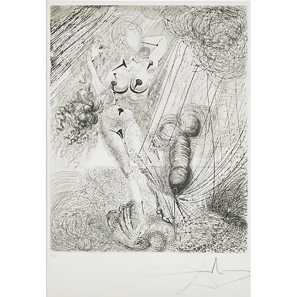 Salvador Dali (Spanish, 1904-1989): Venus from The Mythology, 1963-5; Etching and aquatint in colors on paper (framed); Signed and numbered 5/150; 19 1/2" x 15 1/2" (plate); 30" x 22 5/8" (sheet); Publisher: Pierre Argillet, Paris; Lite
