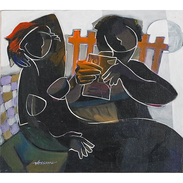Hessam Abrishami (Iranian, b. 1951): First Love, 1998; Oil on canvas (framed); Signed, dated and titled; 20" x 18"; Provenance: Private Collection, Florida